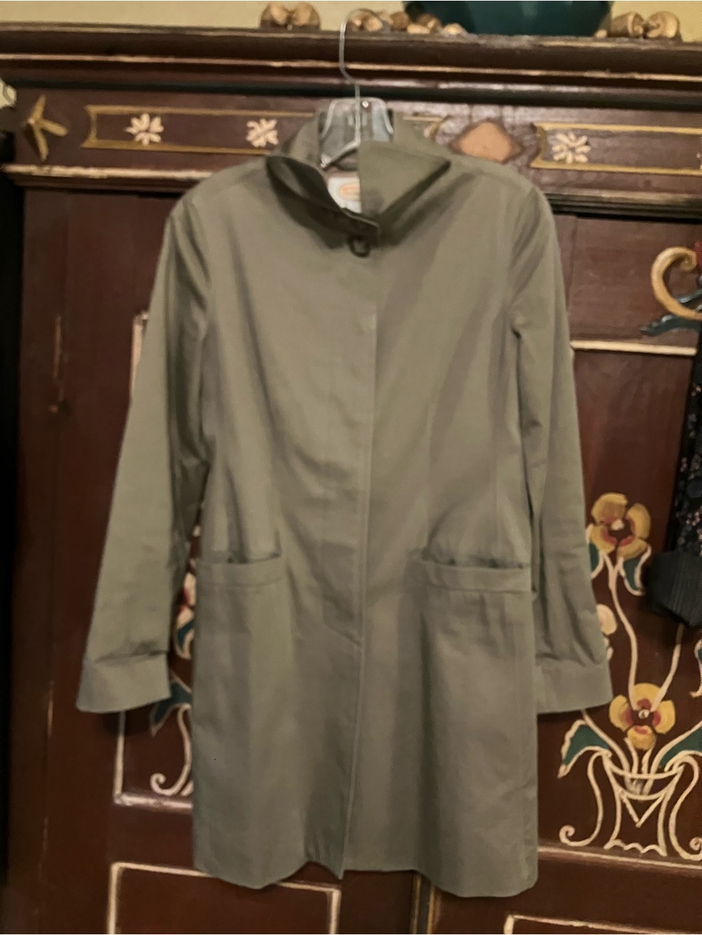 Talbots Olive Trench Coat with Stand Collar